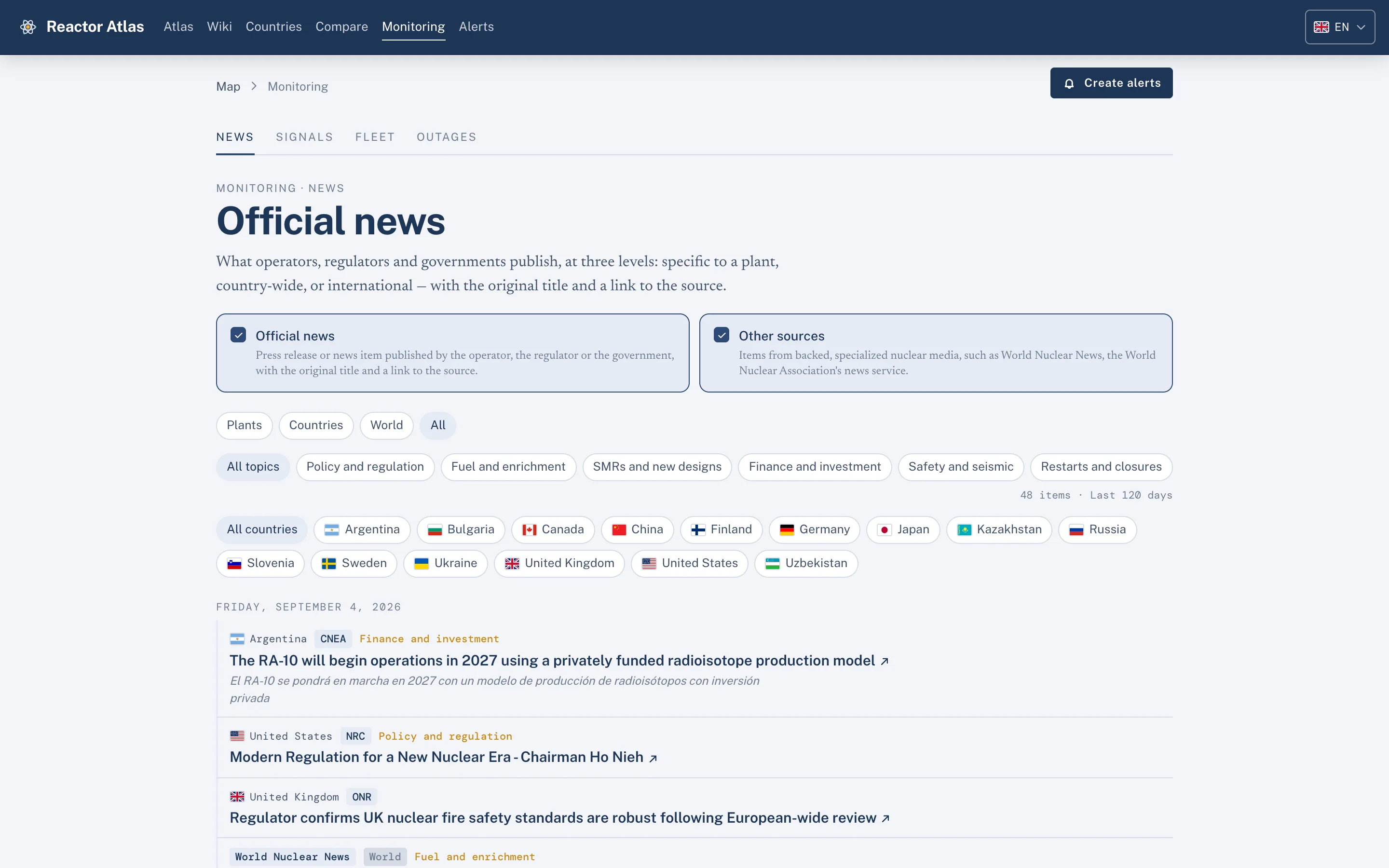 Monitoring: official news from operators, regulators and governments, with the original title, the issuing body and a link to the source.
