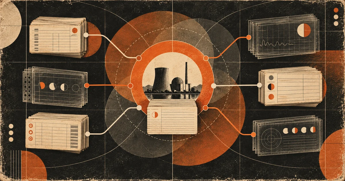 Bauhaus archival illustration of independent nuclear records linked to a shared plant identity, with distinct trails preserving each source.